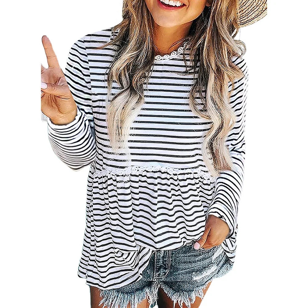 2021 New Striped Long-Sleeved T-Shirt Women Autumn Lace Stitching Round Neck Waist Top Women
2021 New Striped Long-Sleeved T-Shirt Women Autumn Lace Stitching Round Neck Waist Top Women
