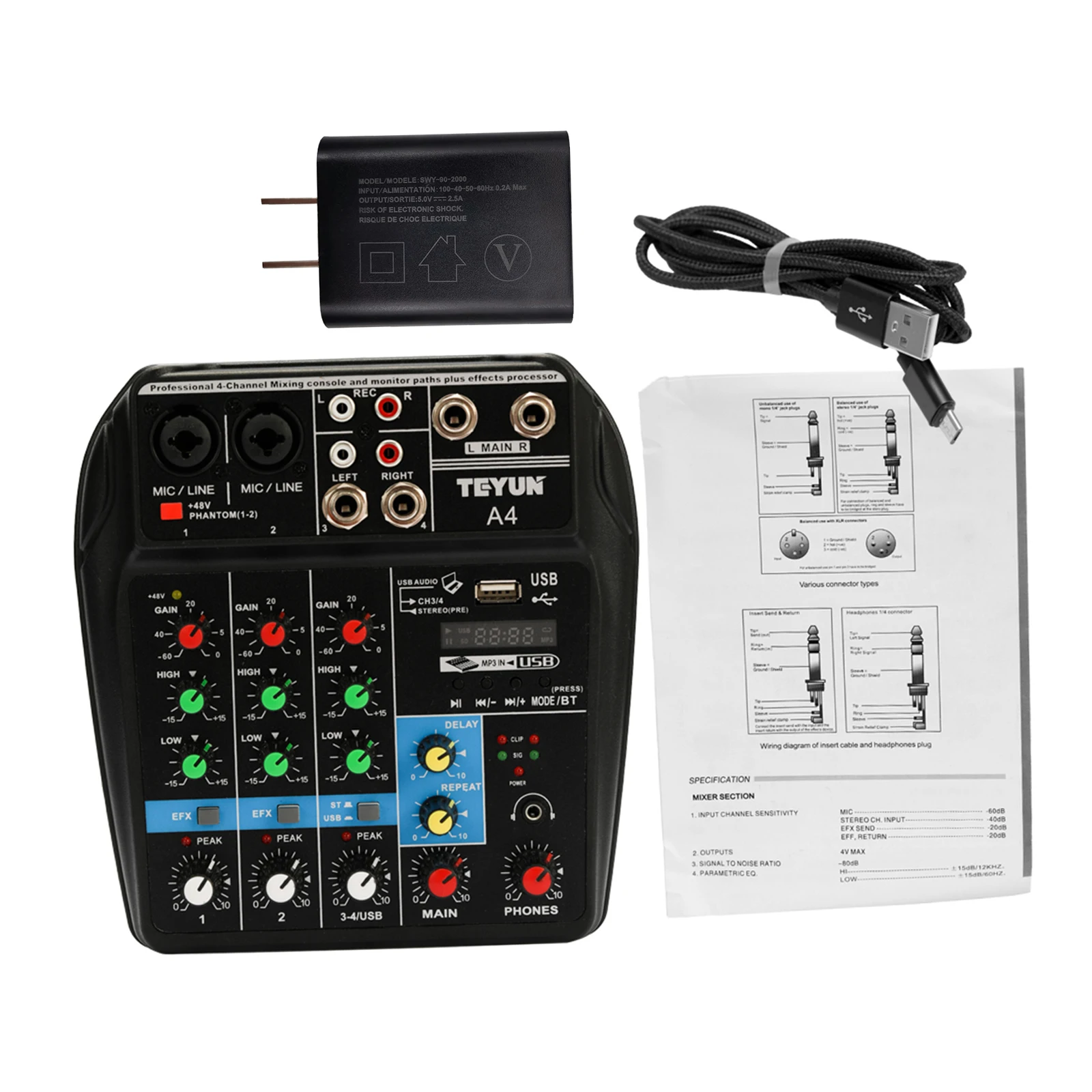 Portable 4 Channel Digital Karaoke Players Sound Mixing Console Record MP3 Jack 48V Phantom Power Monitor AUX Paths
Portable 4 Channel Digital Karaoke Players Sound Mixing Console Record MP3 Jack 48V Phantom Power Monitor AUX Paths