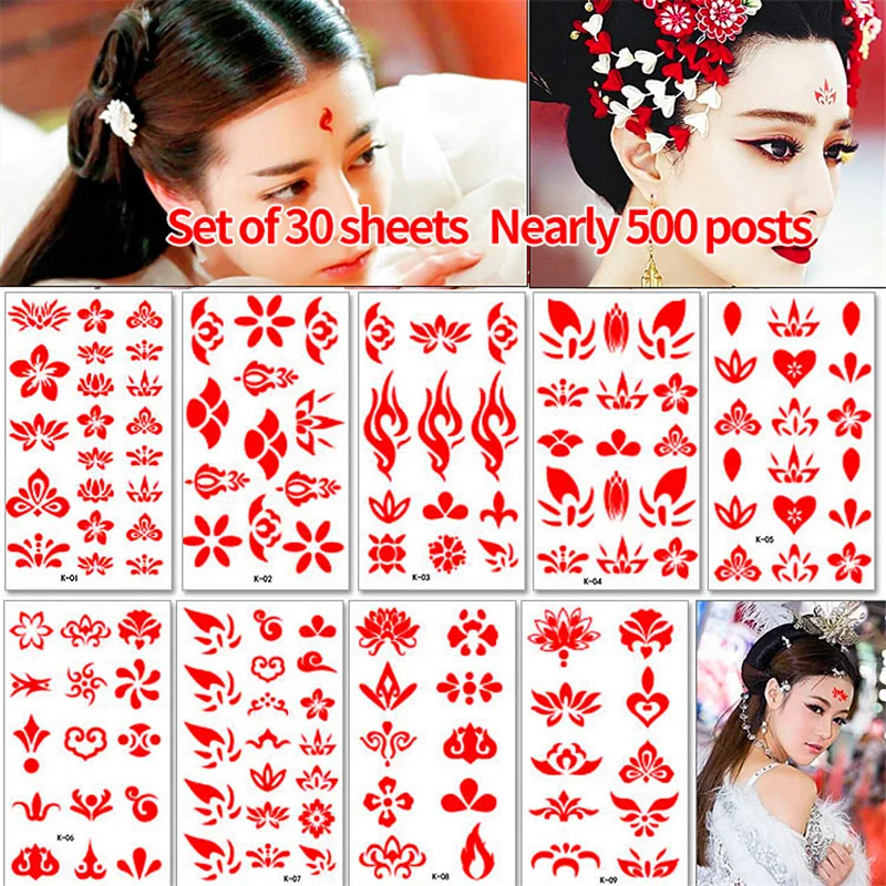 30 шт. древней китайской костюм красоты бровей наклейки Hanfu Хуа бай Fengjiu лба ins