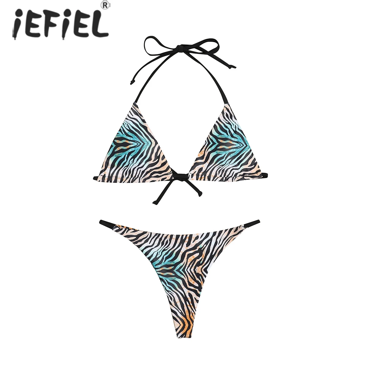 Women Zebra-stripe Bikini Set Lingerie Suit Halter Neck Lace up Bra with Thong T-back Summer Two-piece Swimsuit for Swimming
Women Zebra-stripe Bikini Set Lingerie Suit Halter Neck Lace up Bra with Thong T-back Summer Two-piece Swimsuit for Swimming