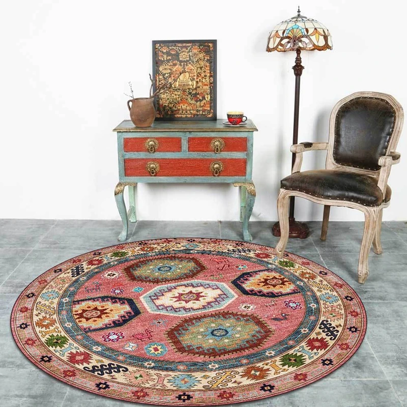 

Персидский этнический стиль круглые коврики ретро геометрический цветок гостиная ковер спальня подвесная корзинка на стул нескользящий н...
