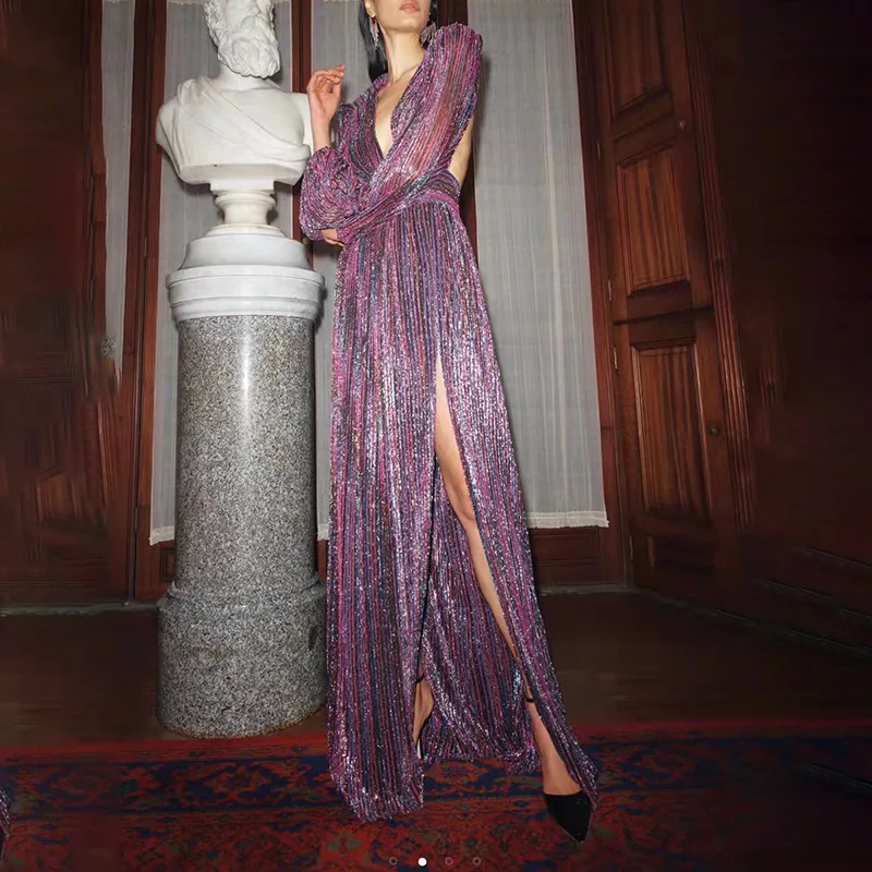 2021 Autumn New Sexy Deep V-Neck Lantern Sleeve Sexy Halter Dress Sequins Printing and Dyeing Elegant Maxi Dress Party Clothes
2021 Autumn New Sexy Deep V-Neck Lantern Sleeve Sexy Halter Dress Sequins Printing and Dyeing Elegant Maxi Dress Party Clothes