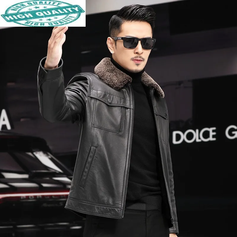 Genuine 100% Cowhide Leather Jacket Male Winter Sheep Shearling Collar Jackets Men's Warm Wool Coat Jaquetas Gmm362
Genuine 100% Cowhide Leather Jacket Male Winter Sheep Shearling Collar Jackets Men's Warm Wool Coat Jaquetas Gmm362