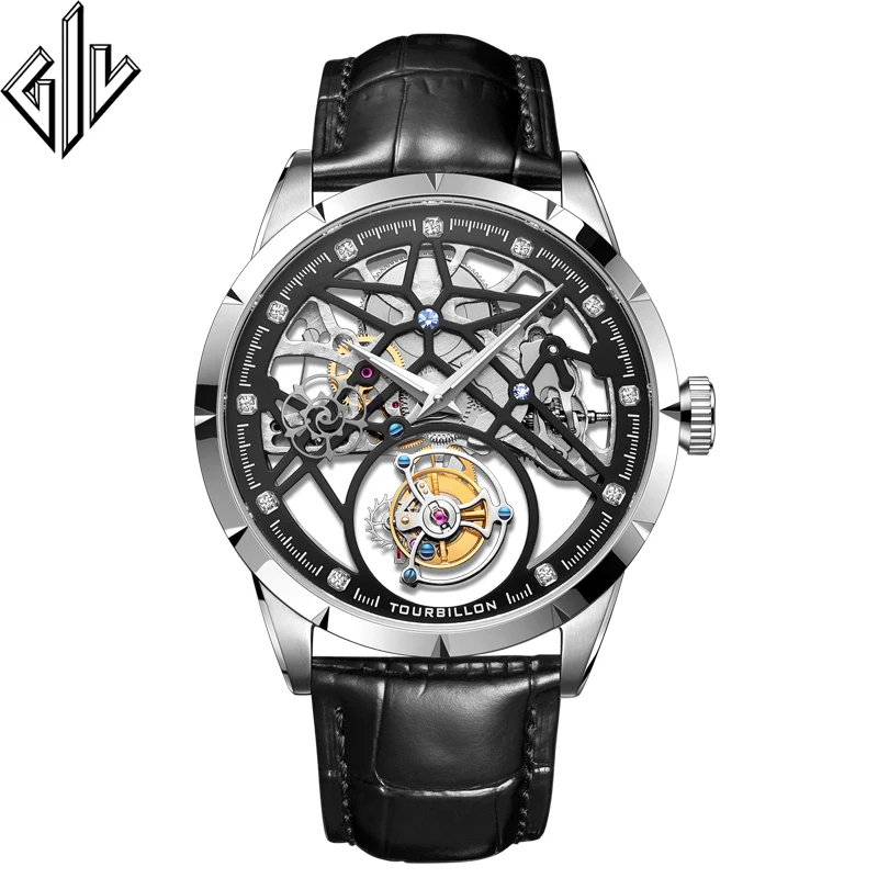 GIV Оригинал Tourbillon Мужские Часы люксовый бренд механические водонепроницаемые
