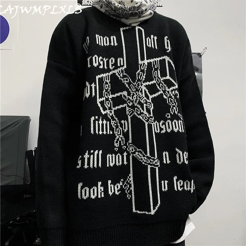Autumn Winter Harajuku Gothic Jacquard Oversized Sweater Black O Neck Knitted Sweater for Man 2021 New Loose Streetwear
Autumn Winter Harajuku Gothic Jacquard Oversized Sweater Black O Neck Knitted Sweater for Man 2021 New Loose Streetwear