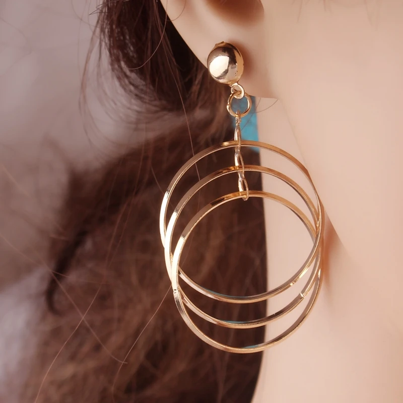 European Irregular Multi-layer Geometric Circles Drop Earrings for Women Hollow Round Long Fashion Jewelry Party | Украшения и