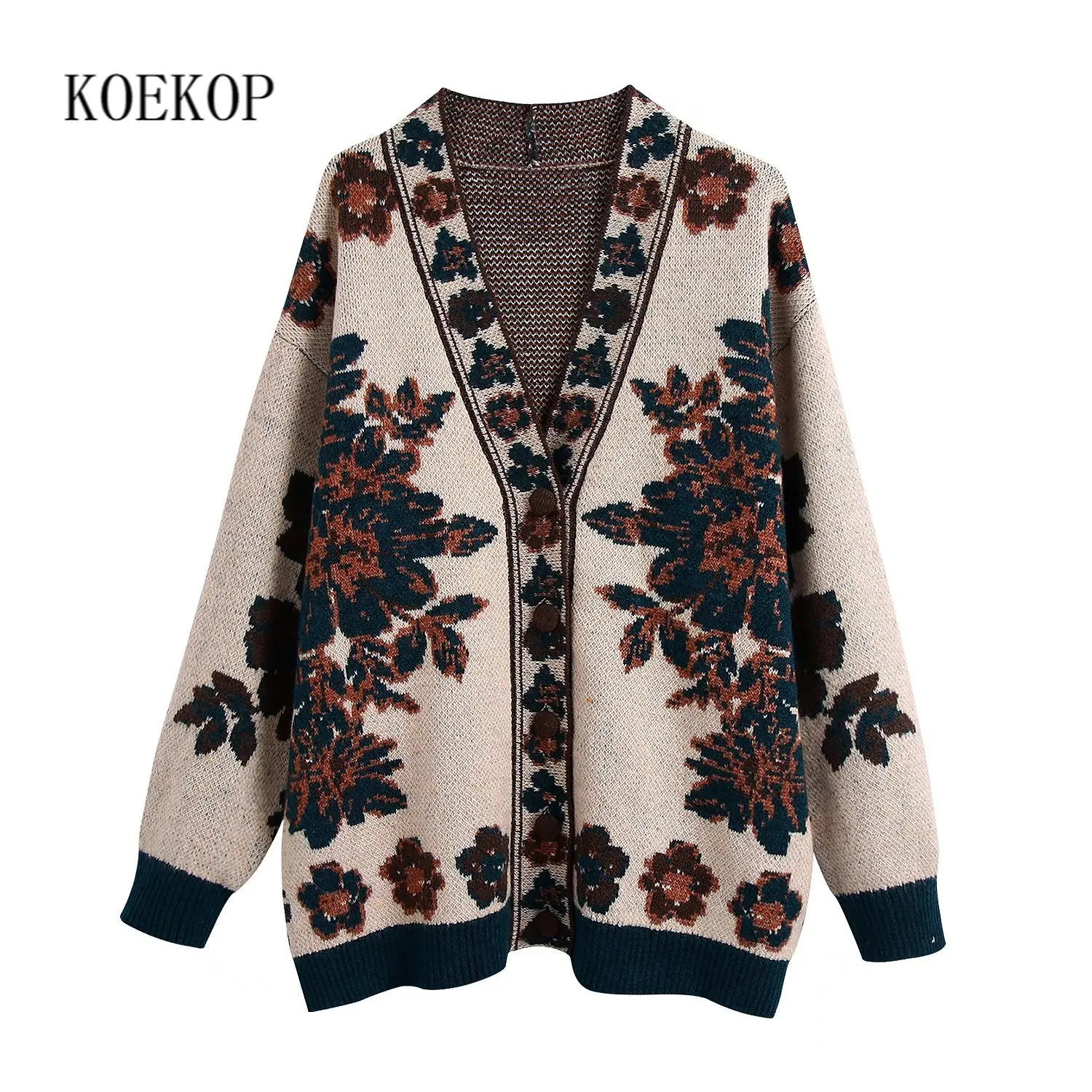 Koekop Women Vintage Floral Jacquard Knitted Cardigan Long Sleeves V-Neck Casual Oversized Woman Knit Sweater Chic Tops
Koekop Women Vintage Floral Jacquard Knitted Cardigan Long Sleeves V-Neck Casual Oversized Woman Knit Sweater Chic Tops