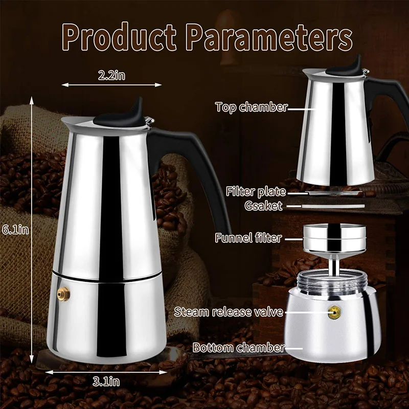 100/200/300/450ml Portable Espresso Coffee Maker Pot Stainless Steel with Electric stove Filter Percolator Coffee Brewer Kettle
100/200/300/450ml Portable Espresso Coffee Maker Pot Stainless Steel with Electric stove Filter Percolator Coffee Brewer Kettle