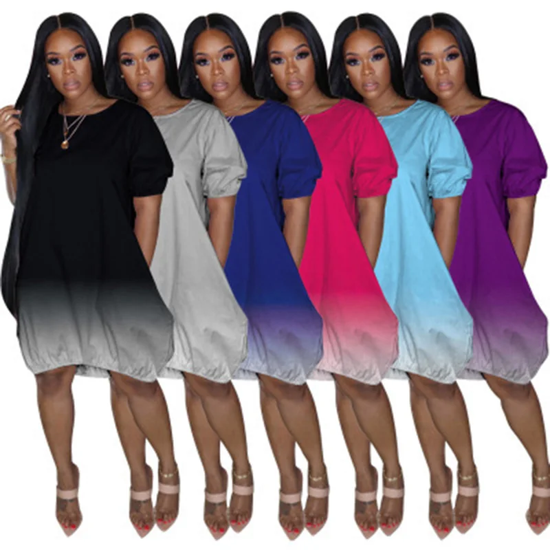 Elegant Gradient Print Dress Summer New Women O-neck Short Sleeve Casual Loose Knee Length Holiday Vestidos Female Streetwear
Elegant Gradient Print Dress Summer New Women O-neck Short Sleeve Casual Loose Knee Length Holiday Vestidos Female Streetwear