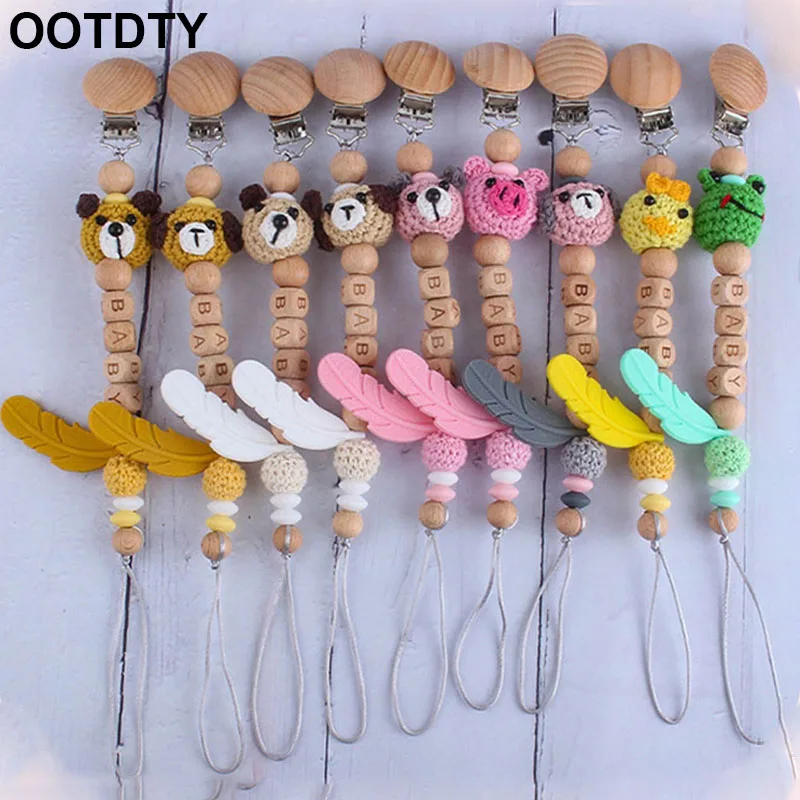 Knitting Wool Animal Pacifier Clip Chain Beech Wooden Beads BPA Free DIY Dummy Nipple Holder Soother Baby Teething Toys Chew Gif 
Knitting Wool Animal Pacifier Clip Chain Beech Wooden Beads BPA Free DIY Dummy Nipple Holder Soother Baby Teething Toys Chew Gif