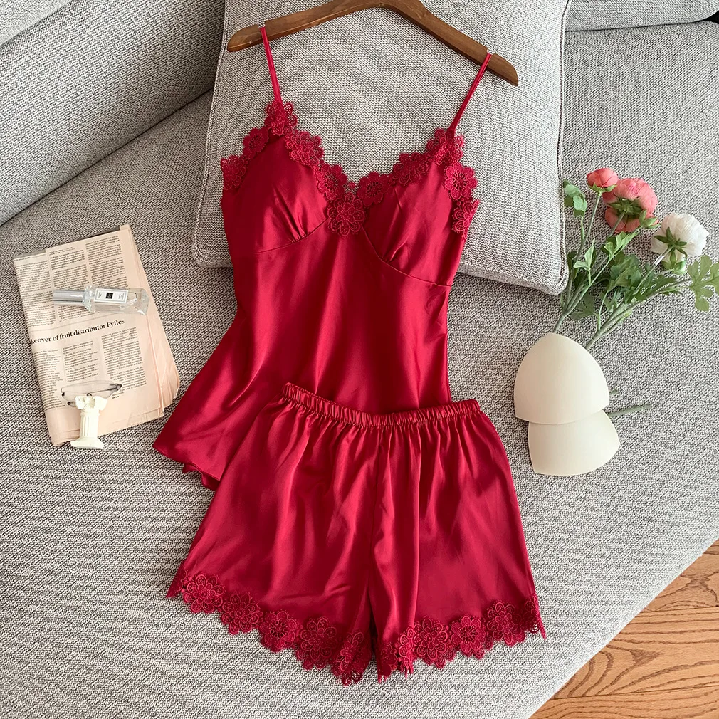 2PCS Pajamas Suit Lady Silky Sleepwear Strap Top&Shorts Satin Sexy Intimate Lingerie Nightwear Lace Pyjamas Kimono Bathrobe Gown
2PCS Pajamas Suit Lady Silky Sleepwear Strap Top&Shorts Satin Sexy Intimate Lingerie Nightwear Lace Pyjamas Kimono Bathrobe Gown