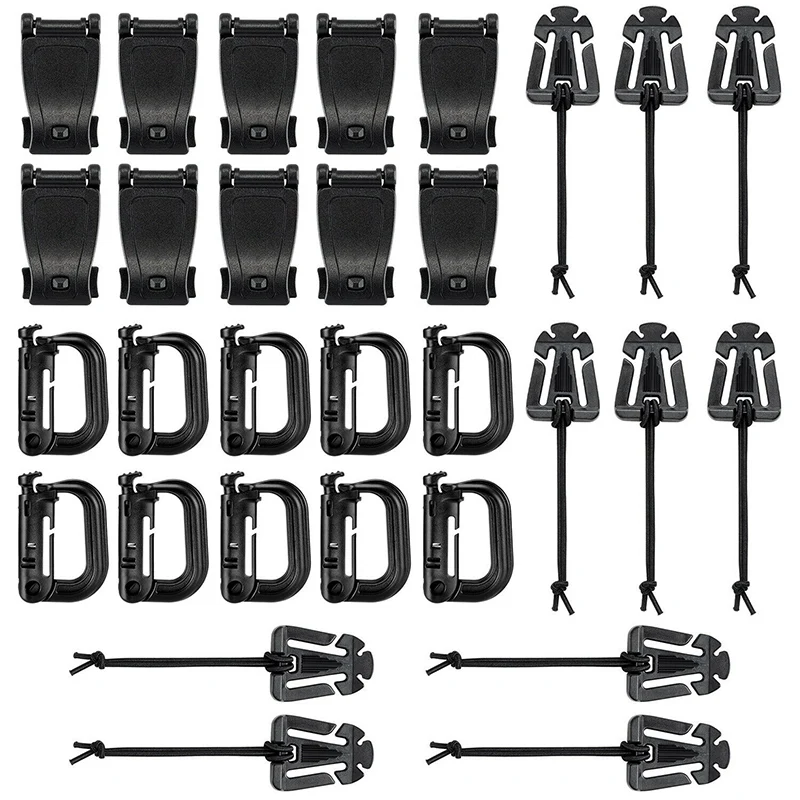 

30pcs Nylon Molle Backpack Tactical Gear Clip Kit Strap D-Ring Climbing Bag Buckles Web Dominators Camping Hiking Accessories