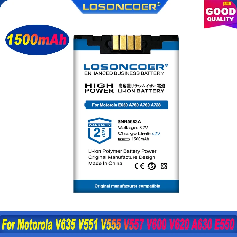 100% Оригинальный аккумулятор LOSONCOER 1500 мАч SNN5683A для Motorola MOTO V635 V551 V555 V557 V600 V620 A630 E550