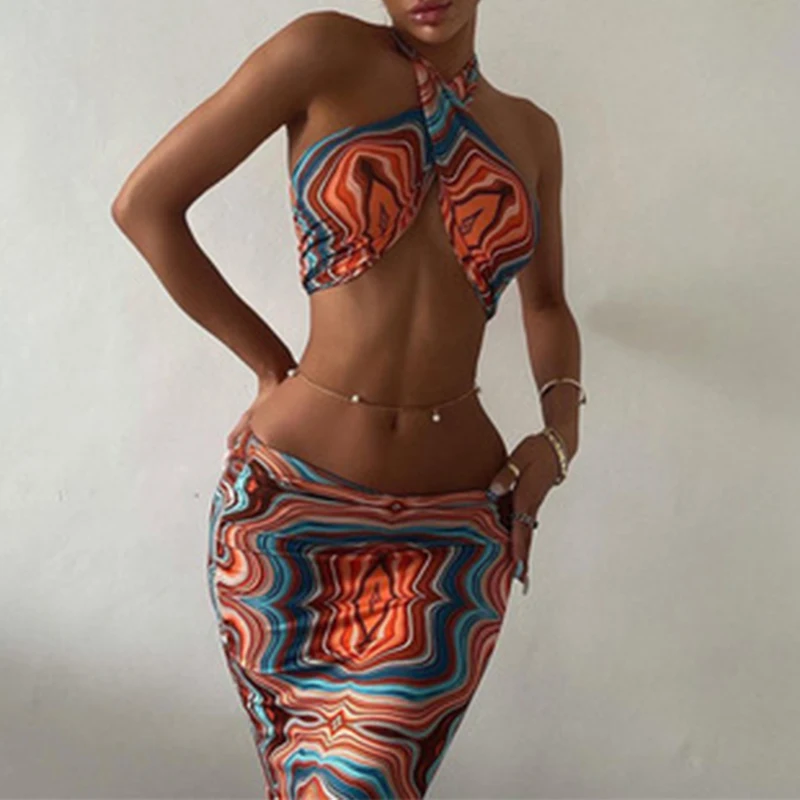 2pcs Set Top and Skirt Women Printed Halter Tie Up Crop Top Slim Fit Skirt Set Women Matching Sets Vacation Beach Party Clubwear
2pcs Set Top and Skirt Women Printed Halter Tie Up Crop Top Slim Fit Skirt Set Women Matching Sets Vacation Beach Party Clubwear