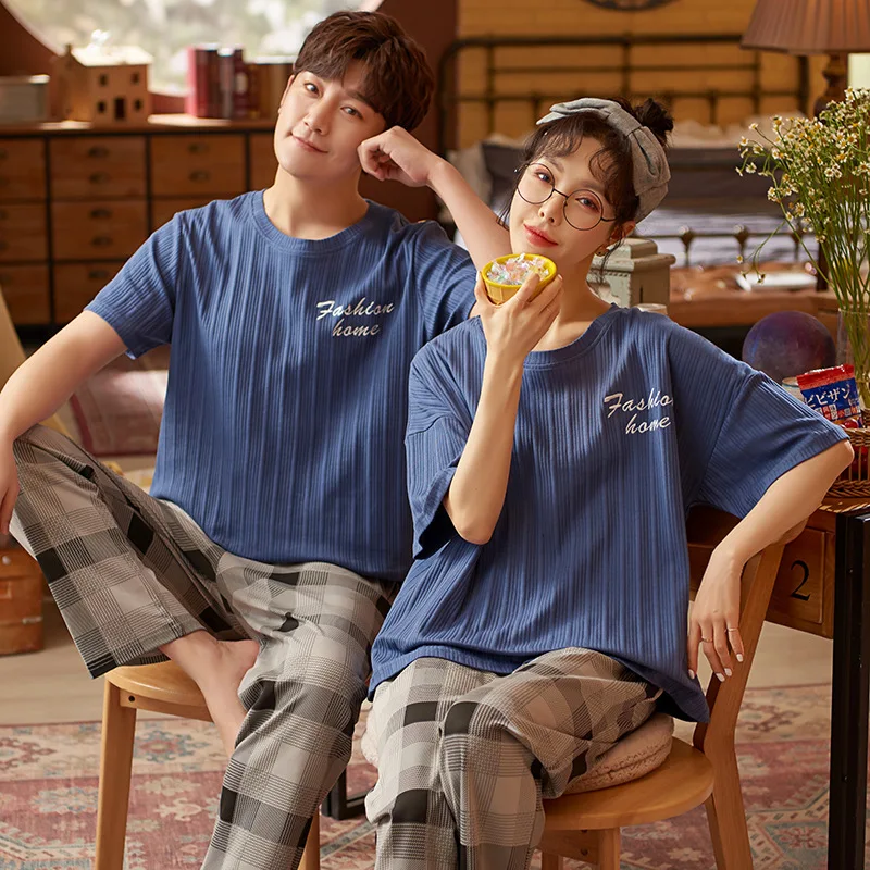 Couple Pajamas Set Summer Deep Gray Stripe Print Nightwear Cool Short Sleeve Long Pants Cotton Homewear Fashion Couple Sleepwear
Couple Pajamas Set Summer Deep Gray Stripe Print Nightwear Cool Short Sleeve Long Pants Cotton Homewear Fashion Couple Sleepwear