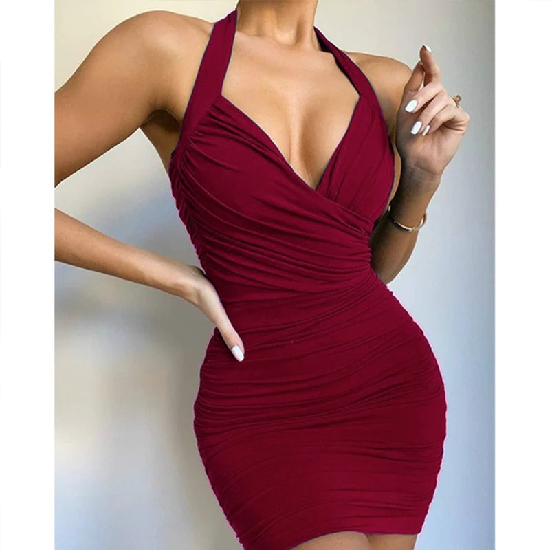 Summer New Fashion Solid Color V Neck Hanging Neck Dress Women's Fashion Sexy Short Skirt Plus Size Clothing
Summer New Fashion Solid Color V Neck Hanging Neck Dress Women's Fashion Sexy Short Skirt Plus Size Clothing