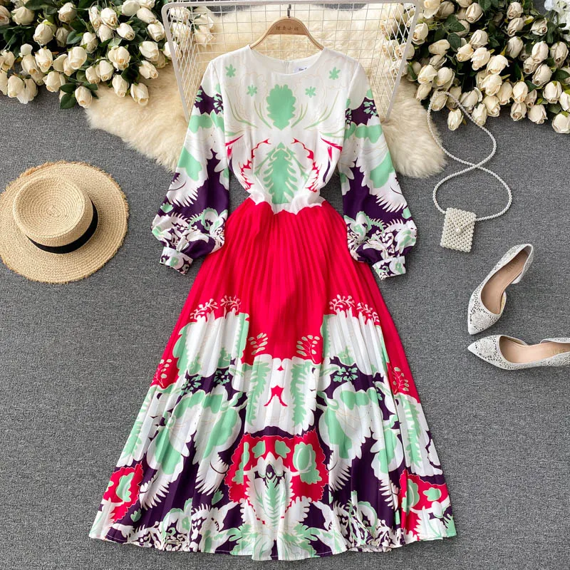 Summer Runway Design Vintage Pleated Midi Dress Office Lady Elegant Retro Flower Print O Neck Lantern Sleeve Party Dress M59135
Summer Runway Design Vintage Pleated Midi Dress Office Lady Elegant Retro Flower Print O Neck Lantern Sleeve Party Dress M59135