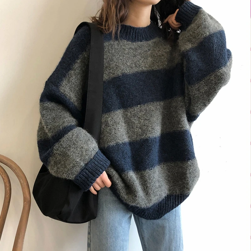 Oversized Sweater Vintage 90s For Women Striped Loose Pullover Streetwear Autumn Harajuku Knitted Jumper Femme 2021 Sueter Mujer
Oversized Sweater Vintage 90s For Women Striped Loose Pullover Streetwear Autumn Harajuku Knitted Jumper Femme 2021 Sueter Mujer