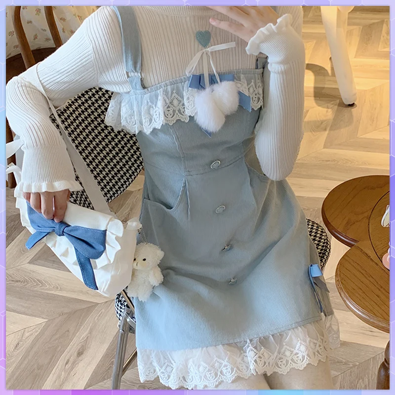 Blue Lolita Kawaii Strap Dress Women Japanese Lace Patchwork Sweet Mini Dresses Female Korean Split Bow Designer Cute Vestidos
Blue Lolita Kawaii Strap Dress Women Japanese Lace Patchwork Sweet Mini Dresses Female Korean Split Bow Designer Cute Vestidos