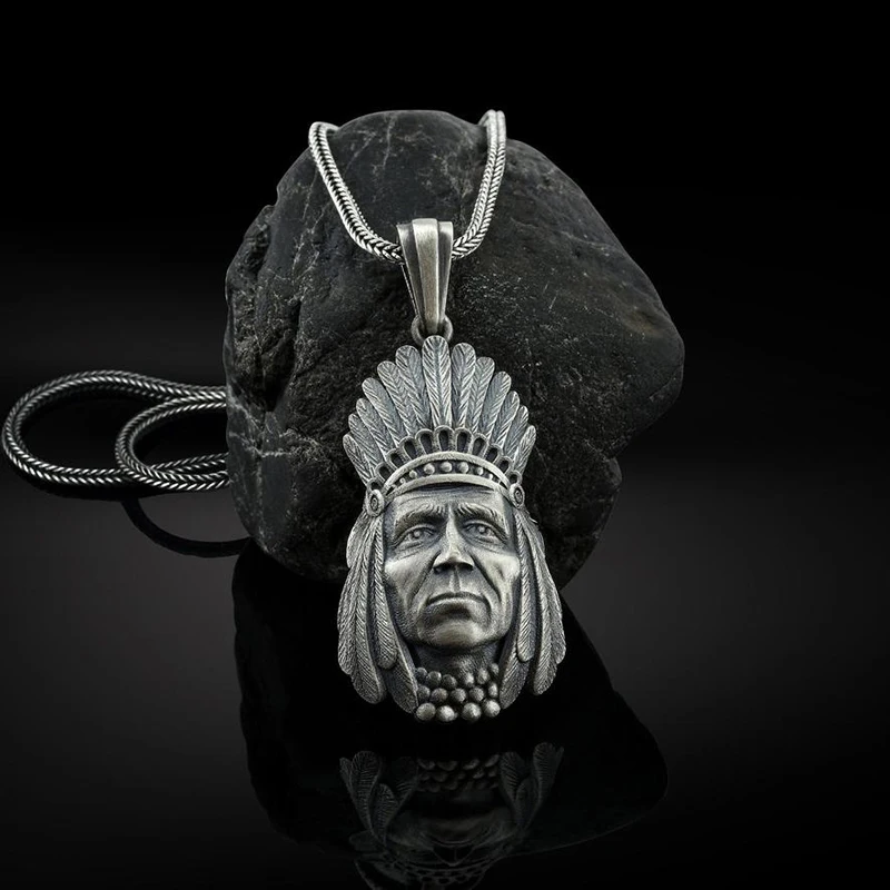 Indian Warrior Pendant Necklaces for man ethnic style Jewelry on the neck Vintage Chief Accessories Men's Chain Necklace 
Indian Warrior Pendant Necklaces for man ethnic style Jewelry on the neck Vintage Chief Accessories Men's Chain Necklace