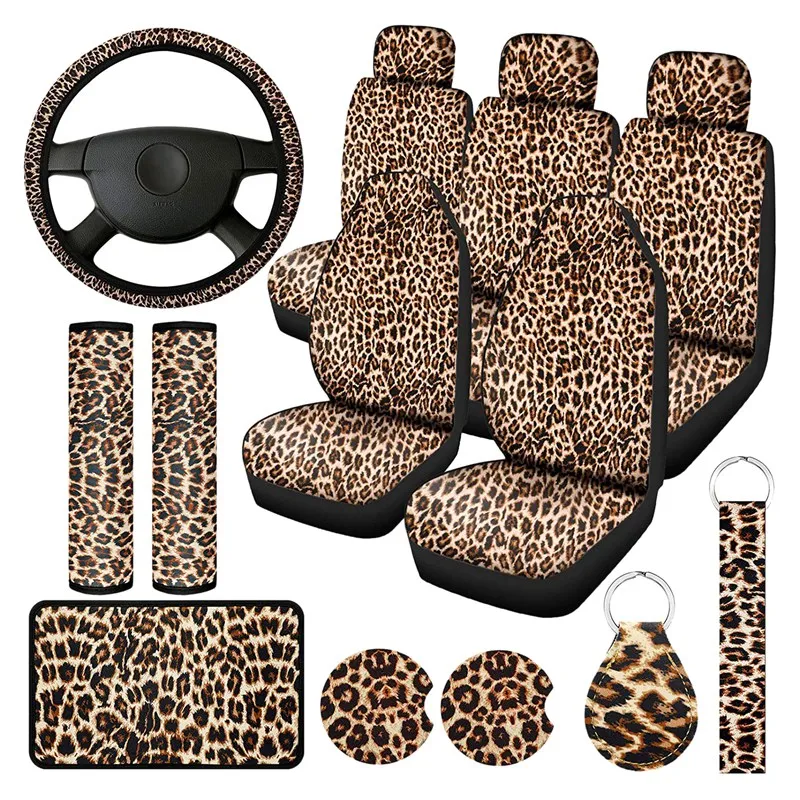 15PCS Leopard Print Car Seat Cover Kit, Car Steering Wheel Cover, Seat Belt Pads, Coasters, Armrest Pad, and Keychain
15PCS Leopard Print Car Seat Cover Kit, Car Steering Wheel Cover, Seat Belt Pads, Coasters, Armrest Pad, and Keychain