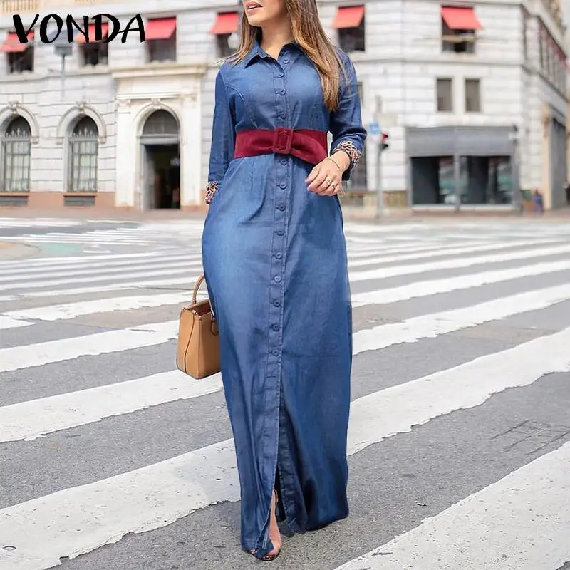 Women's Fashion Denim Dress 2022 VONDA Long Sleeve Holiday Party Maxi Dresses Lapel Button Down Leopard Patchwork Shirt Vestidos
Women's Fashion Denim Dress 2022 VONDA Long Sleeve Holiday Party Maxi Dresses Lapel Button Down Leopard Patchwork Shirt Vestidos