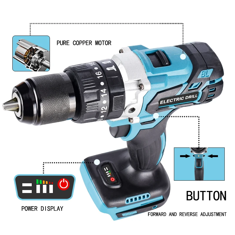18V Brushless 20 Torque Electric Screwdriver Mini Cordless Drill Power Tool Suitable for Lithium Ion Makita Battery
18V Brushless 20 Torque Electric Screwdriver Mini Cordless Drill Power Tool Suitable for Lithium Ion Makita Battery