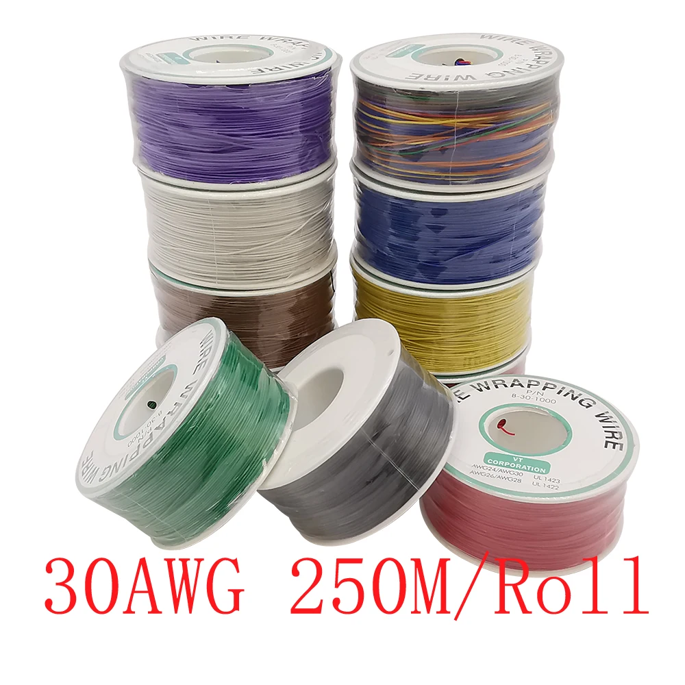 

30AWG Wrapping Wire Tin Plated Copper Single Core Solid Breadboard Jumper Cable Insulation Electronic Conductor Wires 250M/Roll