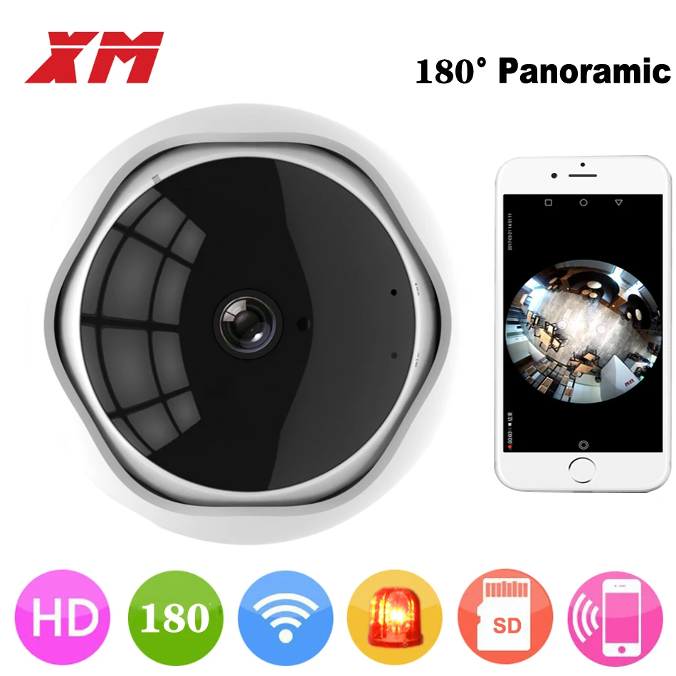 Панорамная IP камера рыбий глаз XM 180 градусов 1080P многофункциональная Wi Fi ночного