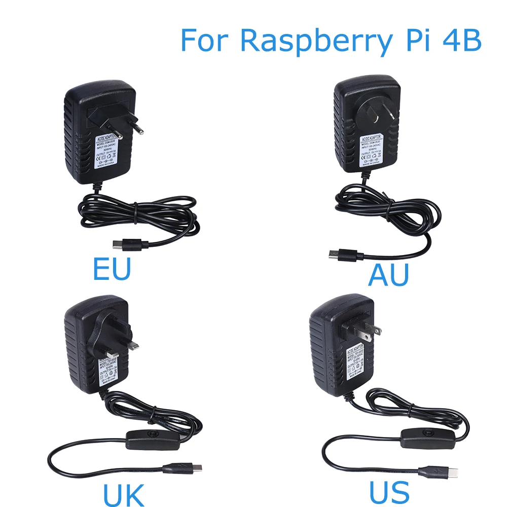 Raspberry Pi 4B Power Supply Power Adapter 5V 3A Type-C USB US/UK/AU/EU Charger Plug PSU Power For Raspberry Pi 4 Model B 
Raspberry Pi 4B Power Supply Power Adapter 5V 3A Type-C USB US/UK/AU/EU Charger Plug PSU Power For Raspberry Pi 4 Model B