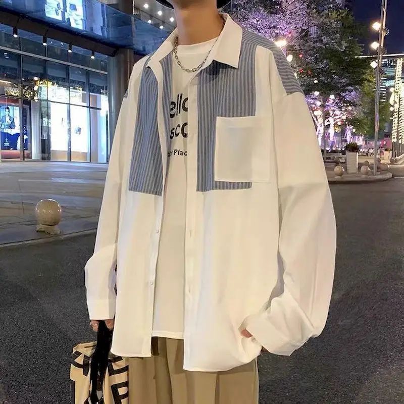 Men's shirts striped stitch long sleeve blouses autumn winter casual loose cardigan commuter Korean streetwear fashion male tops
Men's shirts striped stitch long sleeve blouses autumn winter casual loose cardigan commuter Korean streetwear fashion male tops