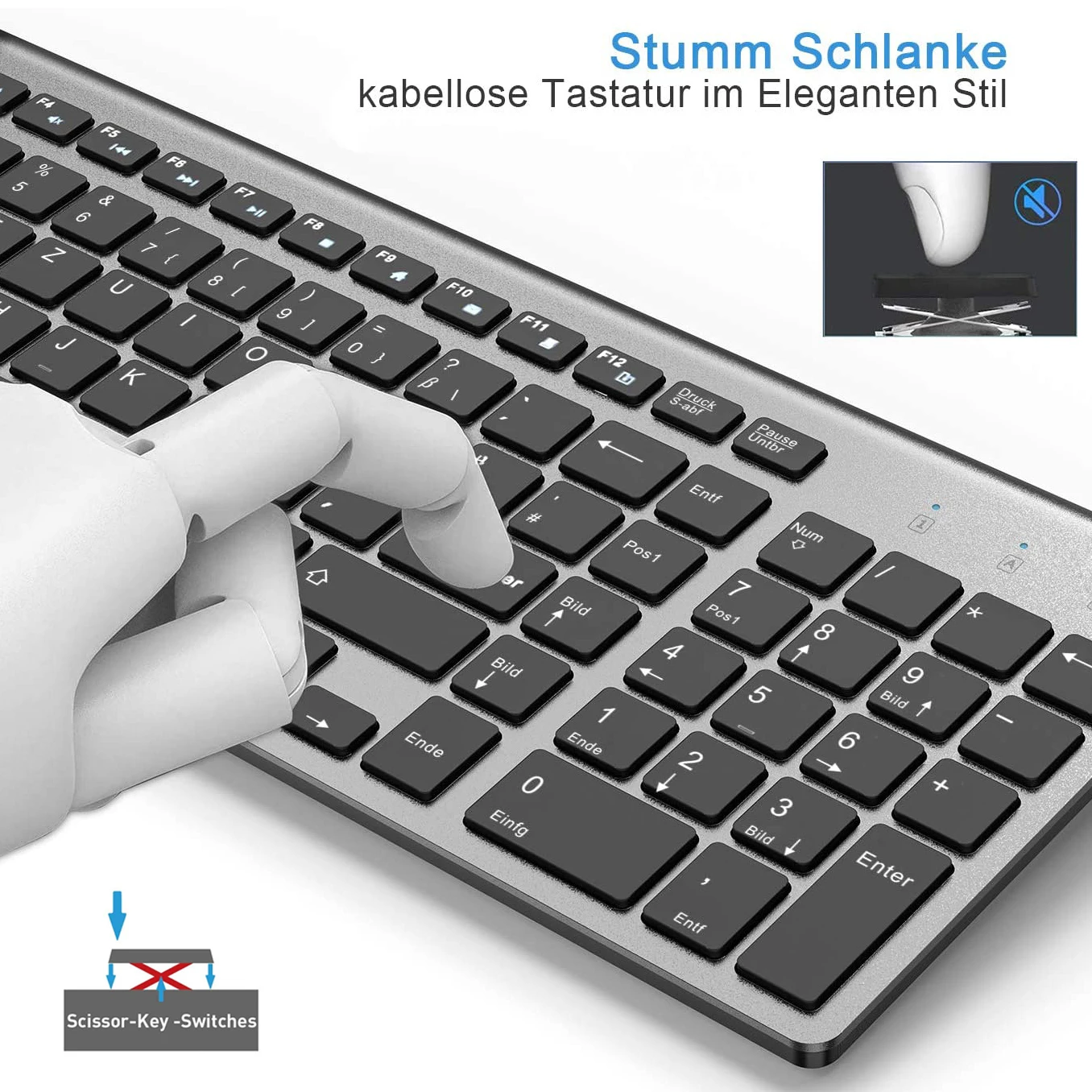 Немецкая малошумная тонкая компактная клавиатура QWERTZ с 101 клавишами