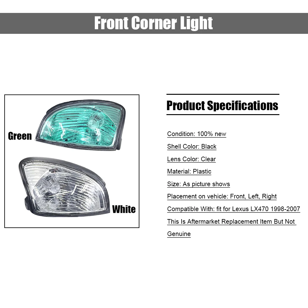 2PCS Fit for Lexus LX470 1998-2000 2001 2002 2003 2004 2005 2006 2007 Front Bumper Turn Signals Corner Light Lamp
2PCS Fit for Lexus LX470 1998-2000 2001 2002 2003 2004 2005 2006 2007 Front Bumper Turn Signals Corner Light Lamp