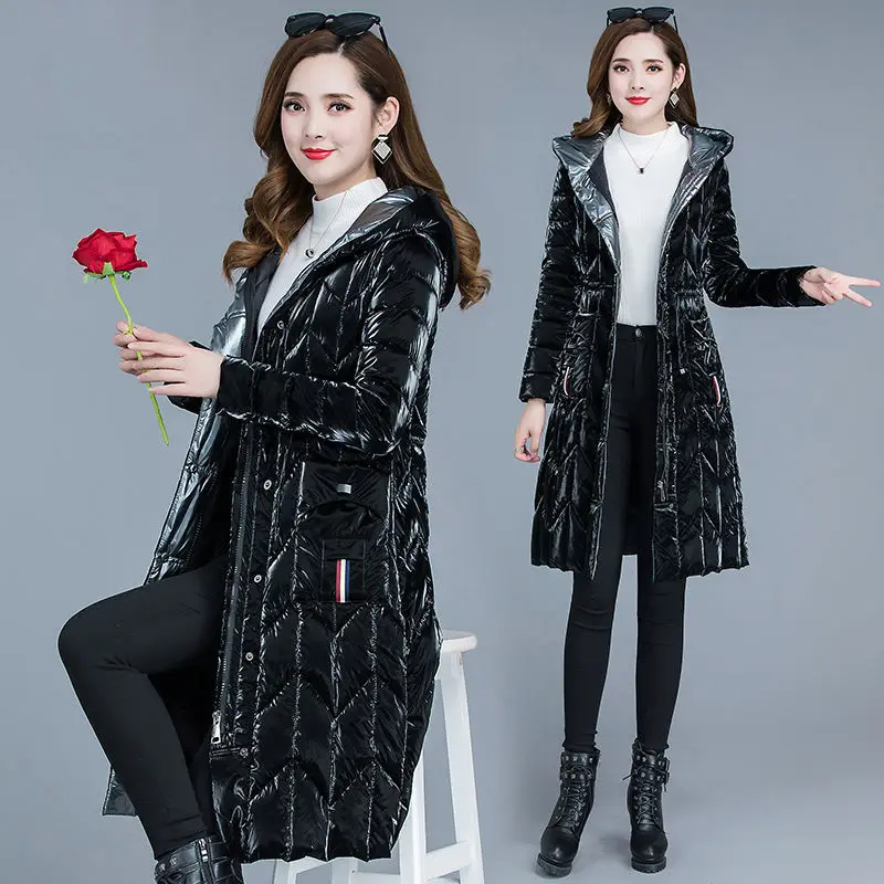 Shiny Cotton Padded Jackets Women Winter 2022 New Mid-Length Down Padded Jacket Hooded Female Coat Slim Lace-UP Overwear
Shiny Cotton Padded Jackets Women Winter 2022 New Mid-Length Down Padded Jacket Hooded Female Coat Slim Lace-UP Overwear