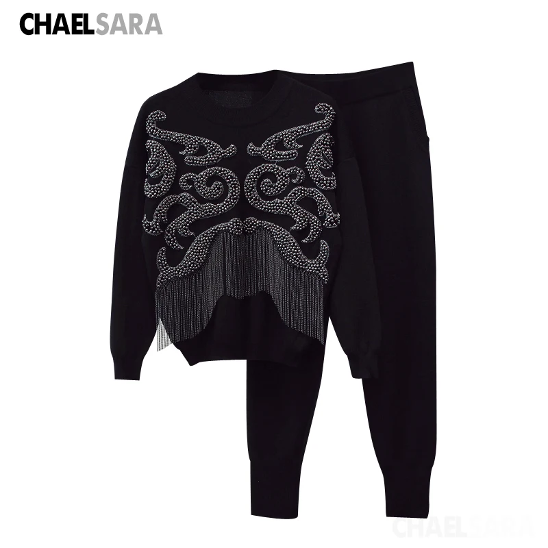 2020 Autumn Winter Knitted Tracksuit Women Luxurious Beading Tassel Pullover Sweater +Pant Suit Two Piece Set Female Outfits
2020 Autumn Winter Knitted Tracksuit Women Luxurious Beading Tassel Pullover Sweater +Pant Suit Two Piece Set Female Outfits
