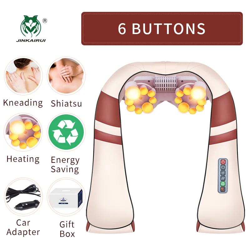 JinKaiRui U Shape Electrical Shiatsu Back Neck Shoulder Massager Body Spa Infrared 4D kneading Massager Car/ Home Use