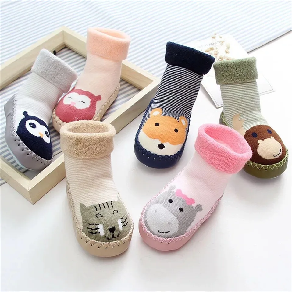 Детские носки для малышей теплые пинетки с резиновой подошвой новорожденных и