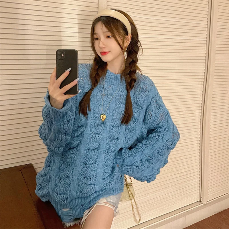 Oversized Pullovers Wool Knitted Sweater Autumn Winter Korean 2021 New Design Sense Of Hole And Chic Long Sleeved Top Women
Oversized Pullovers Wool Knitted Sweater Autumn Winter Korean 2021 New Design Sense Of Hole And Chic Long Sleeved Top Women