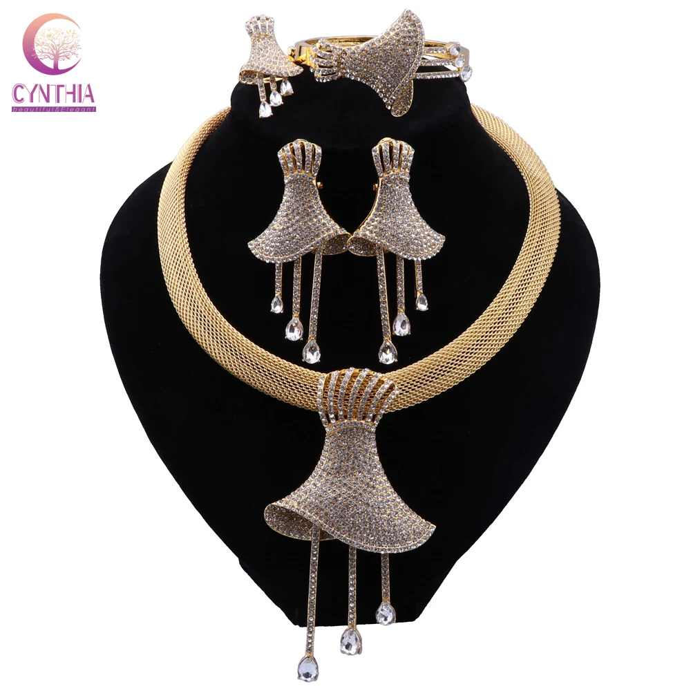 CYNTHIA Fashion Nigerian Woman Wedding African Beads Jewelry Set Crystal Necklace Bracelet Party Earrings Ring Luxury Jewelry
CYNTHIA Fashion Nigerian Woman Wedding African Beads Jewelry Set Crystal Necklace Bracelet Party Earrings Ring Luxury Jewelry