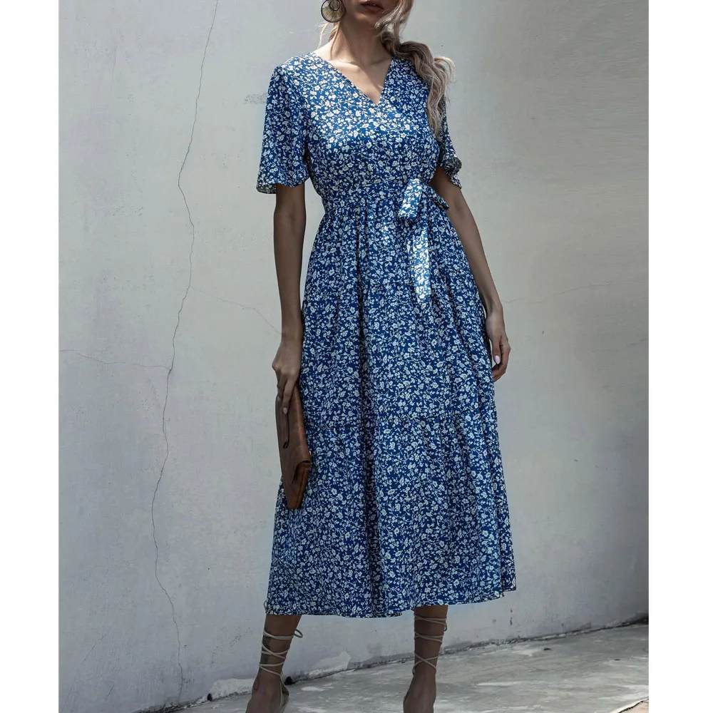Floral Print Elegant Midi Dresses Women Girl V-neck Cross Sashes Summer Chic Short Slevee Splice Big Hem Boho Party Dress 2021
Floral Print Elegant Midi Dresses Women Girl V-neck Cross Sashes Summer Chic Short Slevee Splice Big Hem Boho Party Dress 2021