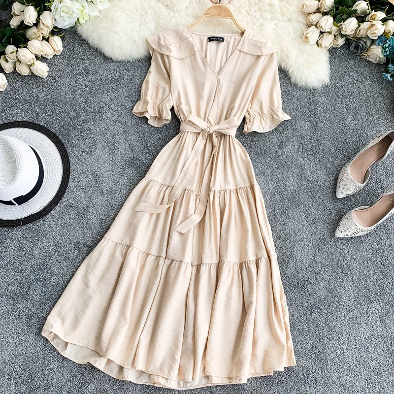 Casaul Ladies Spring Summer 2021 New Bandge Solid Petal Short Sleeve V Neck High Waist Street Style Female Dress
Casaul Ladies Spring Summer 2021 New Bandge Solid Petal Short Sleeve V Neck High Waist Street Style Female Dress