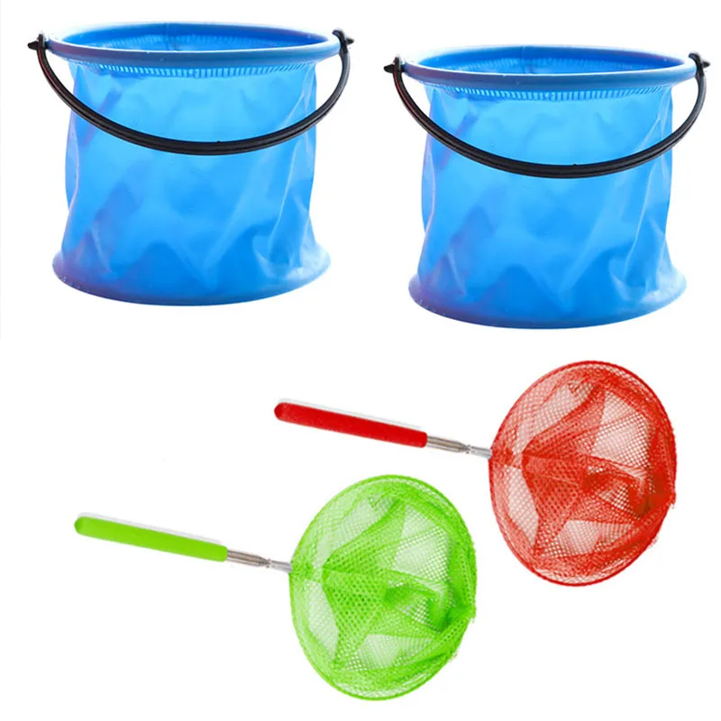 

Folding Bucket Fishing Beach Toys Water Sand Outdoor Tools Stainless Retractable Dragonfly Shrimp Catch Tadpole Net Sports