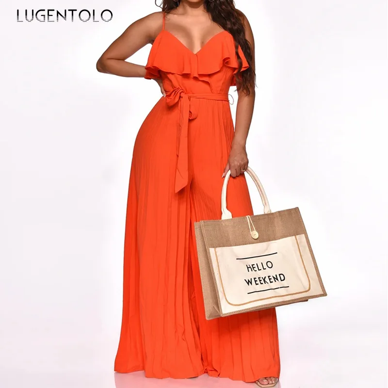 Women Sexy Jumpsuit Summer Sleeveless Solid Fashion Ladies Elegant Lace-up Wide Legs Thin Street Long Jumpsuits Lugentolo
Women Sexy Jumpsuit Summer Sleeveless Solid Fashion Ladies Elegant Lace-up Wide Legs Thin Street Long Jumpsuits Lugentolo