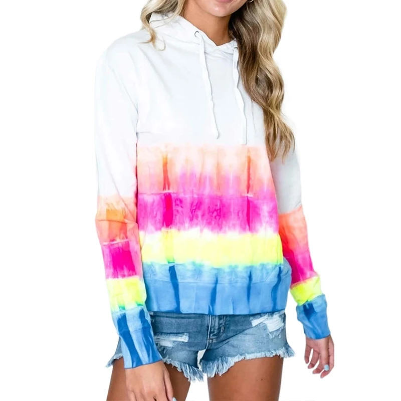Women Plus Size Autumn Long Sleeve Hoodies Gradient Tie-Dye Stripes Print Drawstring Sweatshirt Harajuku Loose Pullover Tops wit 
Women Plus Size Autumn Long Sleeve Hoodies Gradient Tie-Dye Stripes Print Drawstring Sweatshirt Harajuku Loose Pullover Tops wit