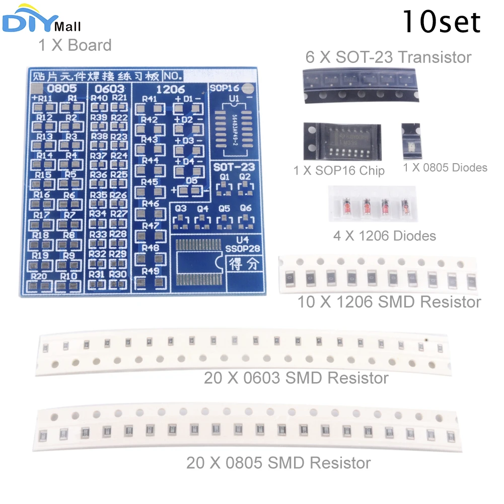 10set SMT SMD Component Welding Practice Board Soldering DIY Kit Resitor Diode Transistor
10set SMT SMD Component Welding Practice Board Soldering DIY Kit Resitor Diode Transistor