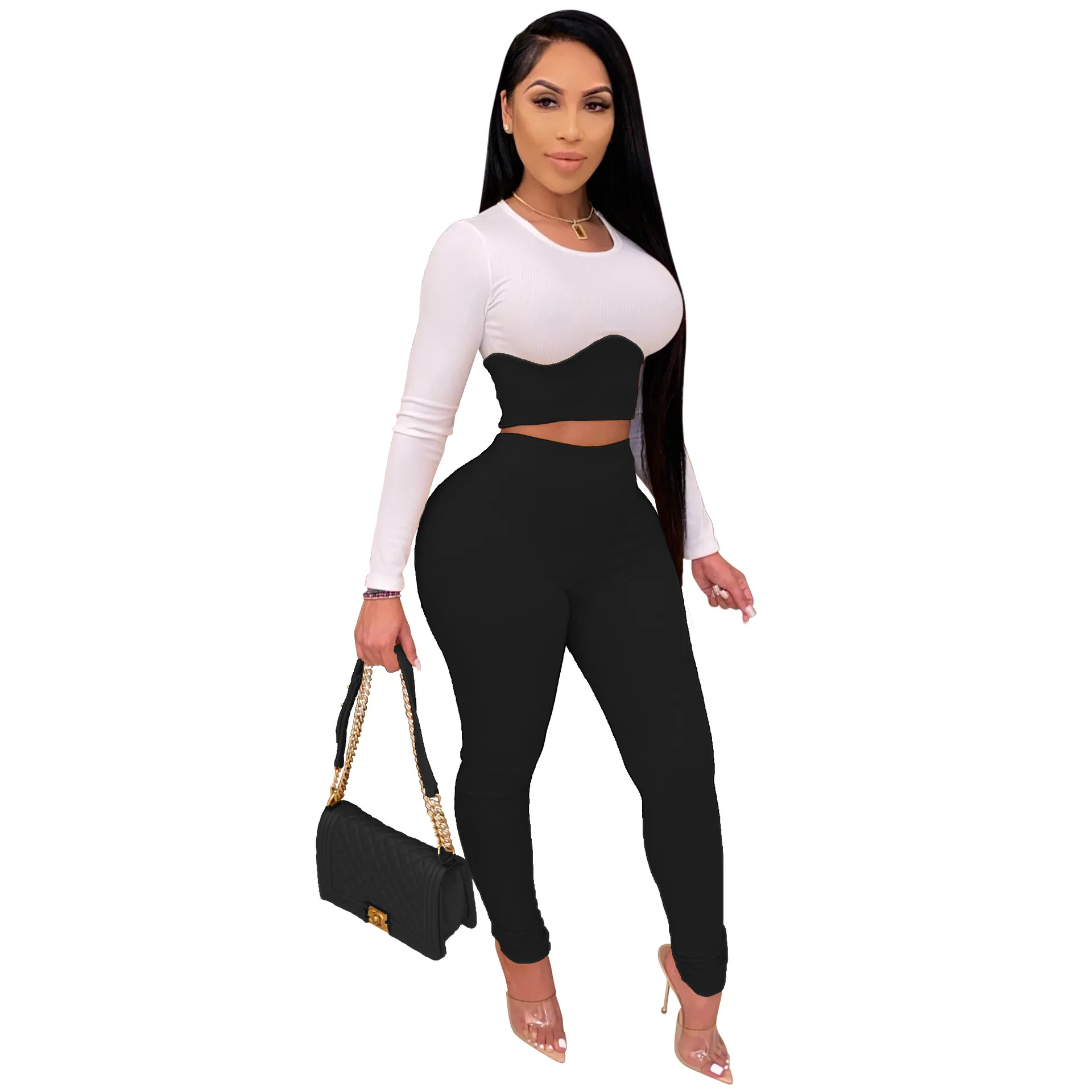 2021 spring and autumn new fashion casual stitching two-piece slim long-sleeved round neck top
2021 spring and autumn new fashion casual stitching two-piece slim long-sleeved round neck top