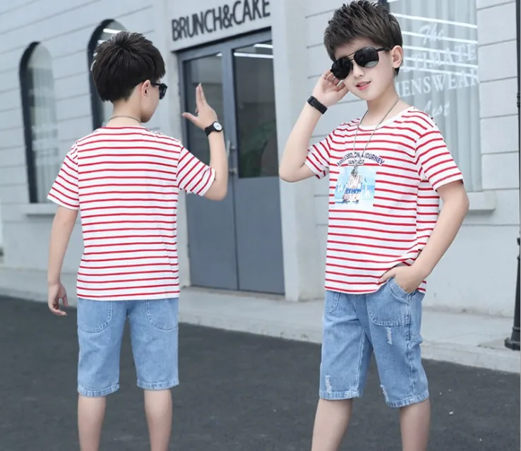 2020 New Infant Boys Girls Summer Cartoon Striped T Shirt + Denim Shorts Clothes 2pcs Sets Children Kids Jeans Pants Clothing
2020 New Infant Boys Girls Summer Cartoon Striped T Shirt + Denim Shorts Clothes 2pcs Sets Children Kids Jeans Pants Clothing