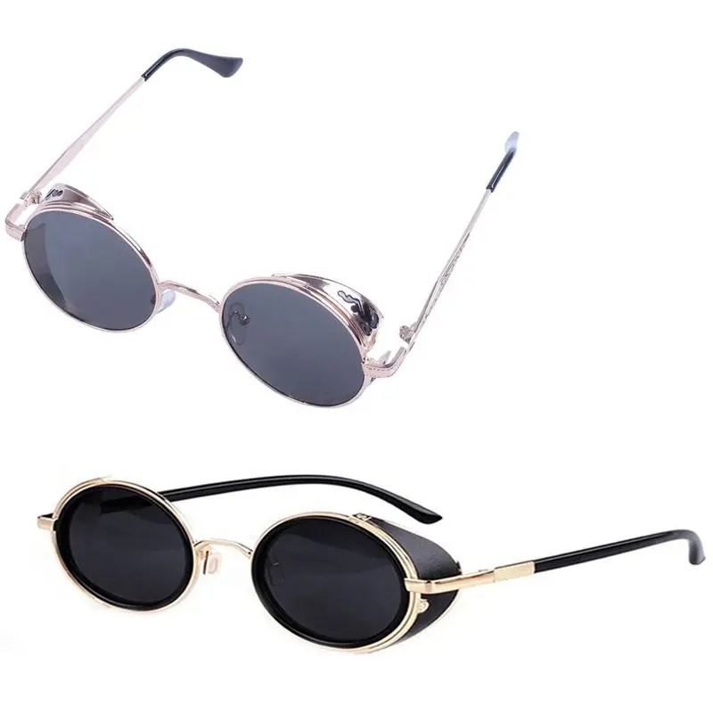 2 шт. классические круглые солнцезащитные очки в стиле стимпанк винтажном черные