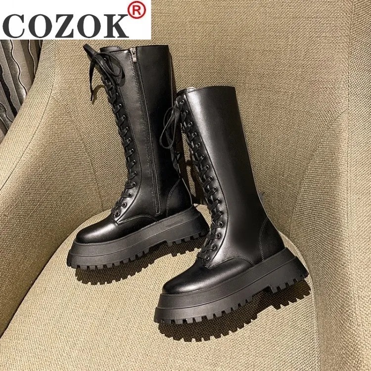 COZOK Women Luxury Mid Calf Boots Lace Up Platform Ladies Non Slip Zipper Pu Leather Shoes Woman Fashion Casual Female Footwear
COZOK Women Luxury Mid Calf Boots Lace Up Platform Ladies Non Slip Zipper Pu Leather Shoes Woman Fashion Casual Female Footwear