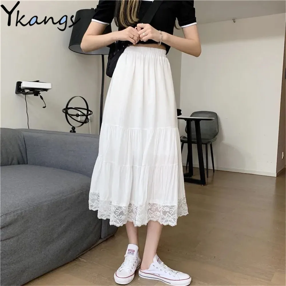 

Женская шифоновая юбка, однотонная плиссированная трапециевидная юбка с завышенной талией, белого, черного цветов, в стиле преппи
